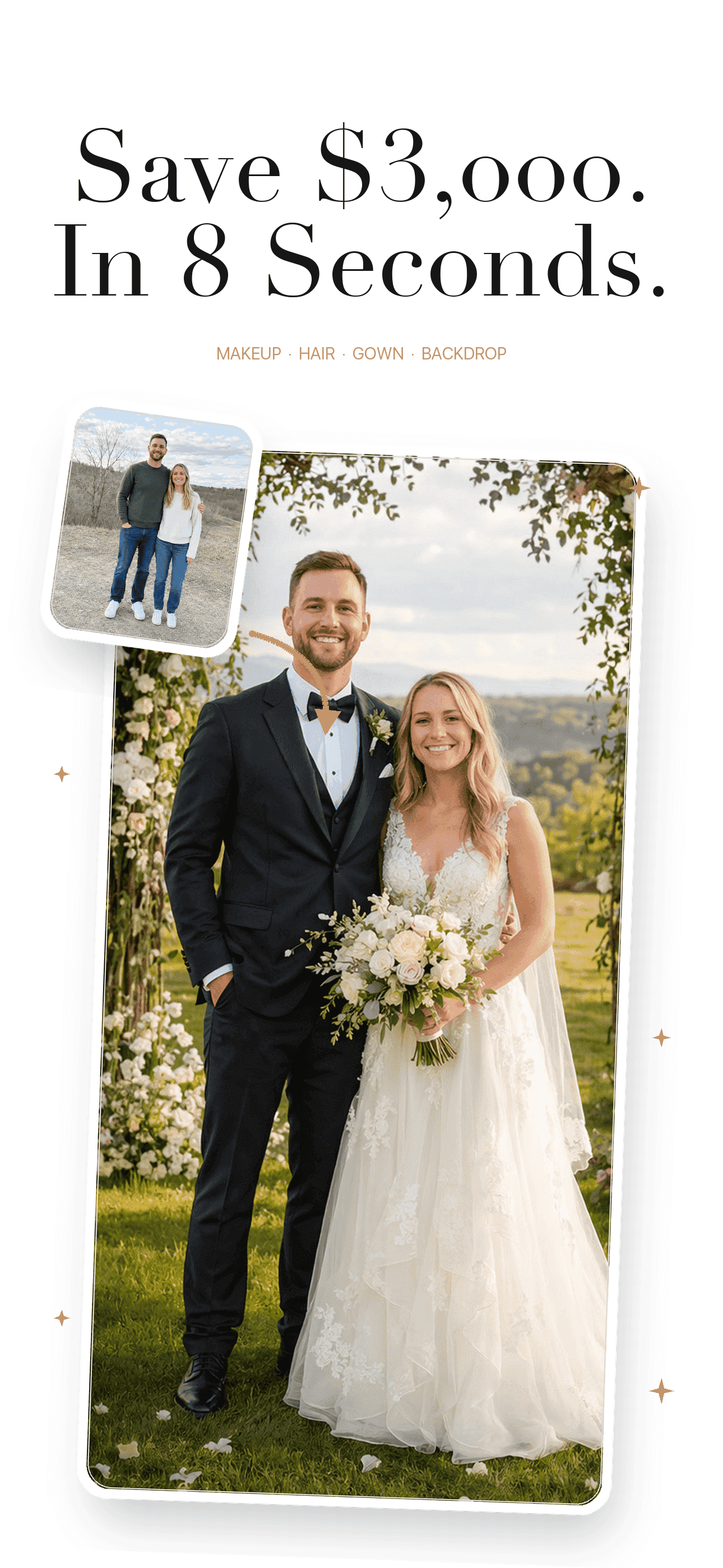 WedGlow Overview screen - Save $3,000 in 8 seconds