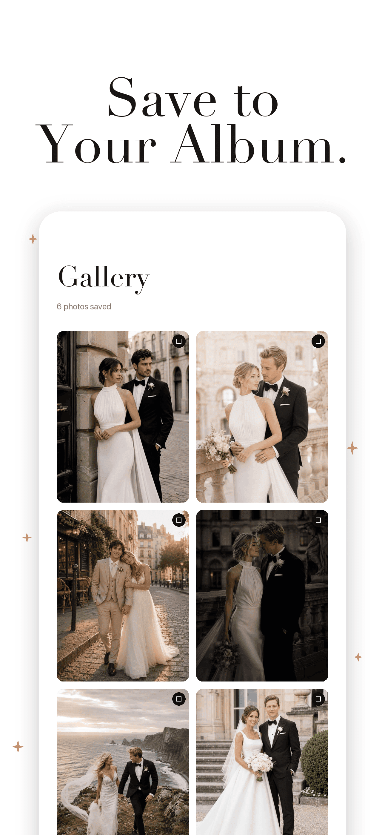 WedGlow Album View - Your saved portrait gallery